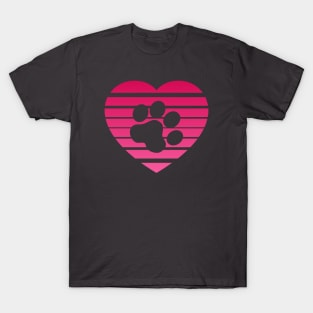 Cat Paw Heart Valentine - Pink Gradient T-Shirt